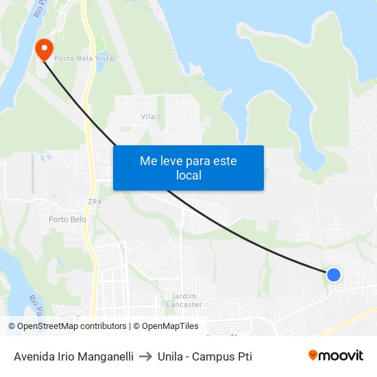 Avenida Irio Manganelli to Unila - Campus Pti map