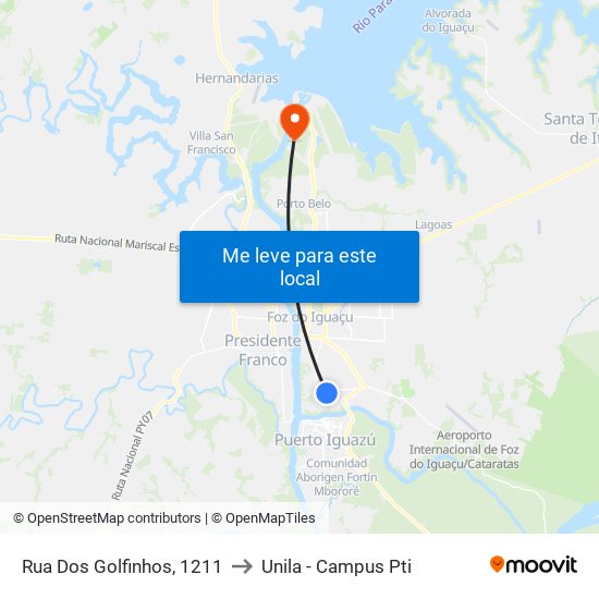 Rua Dos Golfinhos, 1211 to Unila - Campus Pti map
