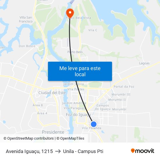 Avenida Iguaçu, 1215 to Unila - Campus Pti map