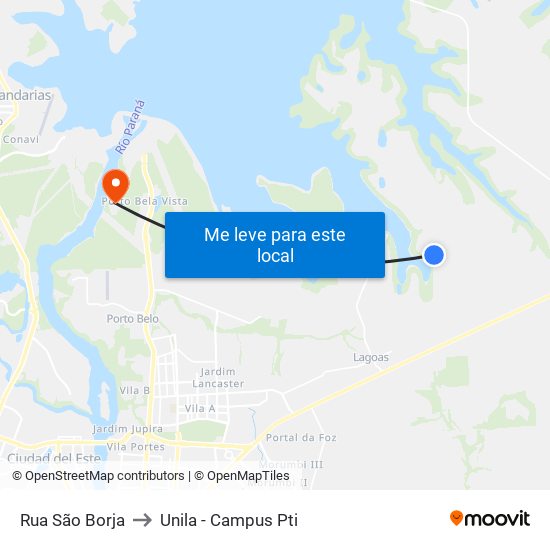 Rua São Borja to Unila - Campus Pti map