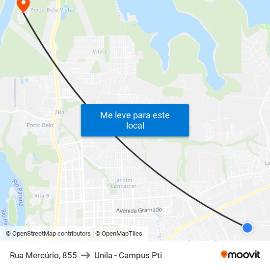 Rua Mercúrio, 855 to Unila - Campus Pti map