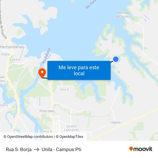 Rua S. Borja to Unila - Campus Pti map