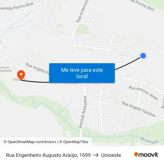 Rua Engenheiro Augusto Araújo, 1699 to Unioeste map