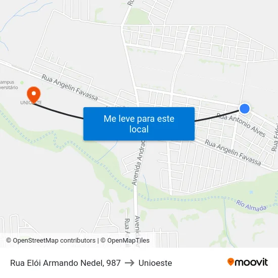 Rua Elói Armando Nedel, 987 to Unioeste map