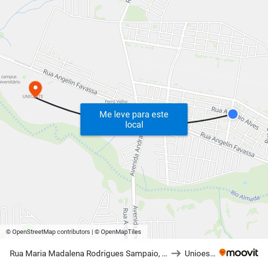 Rua Maria Madalena Rodrigues Sampaio, 837 to Unioeste map