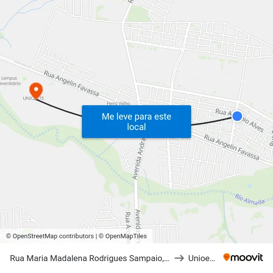 Rua Maria Madalena Rodrigues Sampaio, 837 to Unioeste map