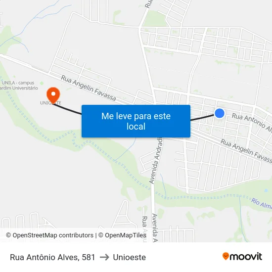Rua Antônio Alves, 581 to Unioeste map
