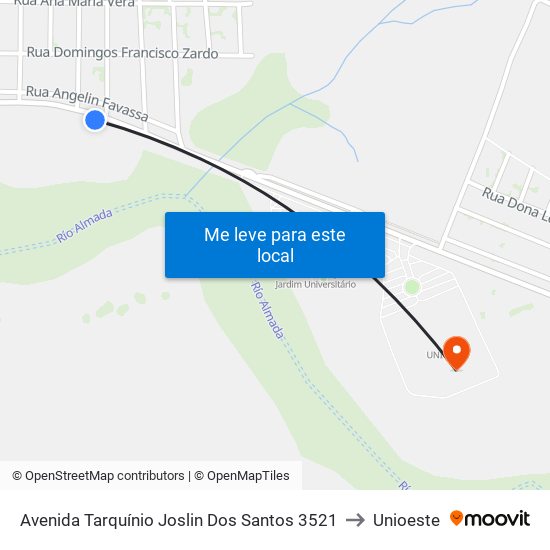 Avenida Tarquínio Joslin Dos Santos 3521 to Unioeste map