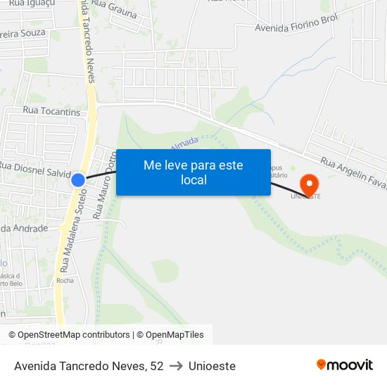 Avenida Tancredo Neves, 52 to Unioeste map