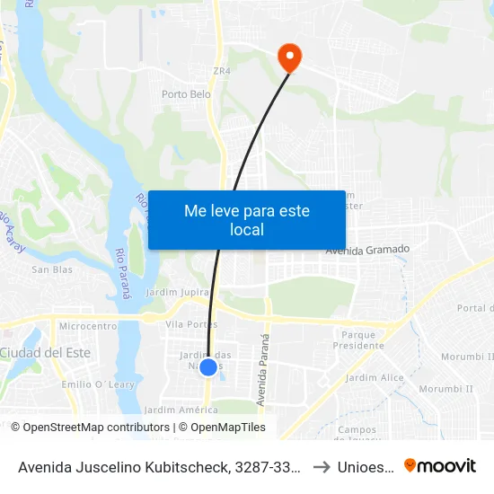 Avenida Juscelino Kubitscheck, 3287-3375 to Unioeste map