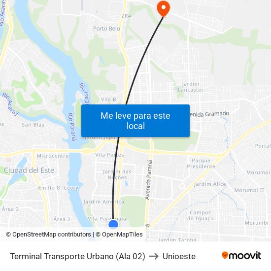 Terminal Transporte Urbano (Ala 02) to Unioeste map