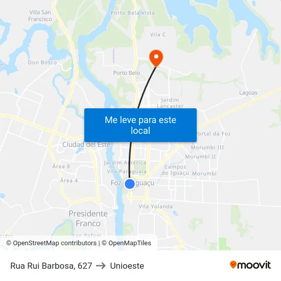Rua Rui Barbosa, 627 to Unioeste map