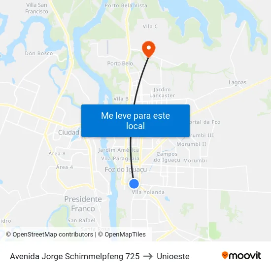 Avenida Jorge Schimmelpfeng 725 to Unioeste map