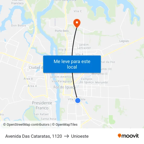 Avenida Das Cataratas, 1120 to Unioeste map