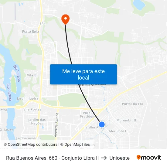 Rua Buenos Aíres, 660 - Conjunto Libra II to Unioeste map