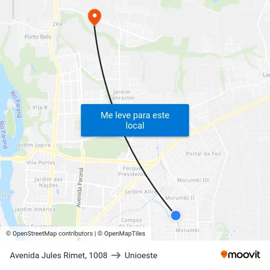 Avenida Jules Rimet, 1008 to Unioeste map