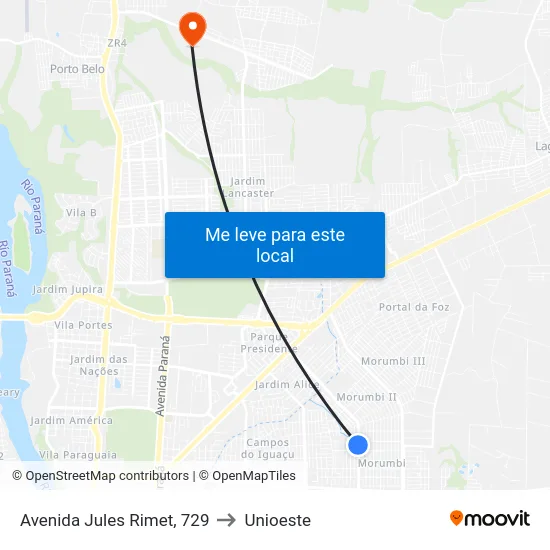 Avenida Jules Rimet, 729 to Unioeste map