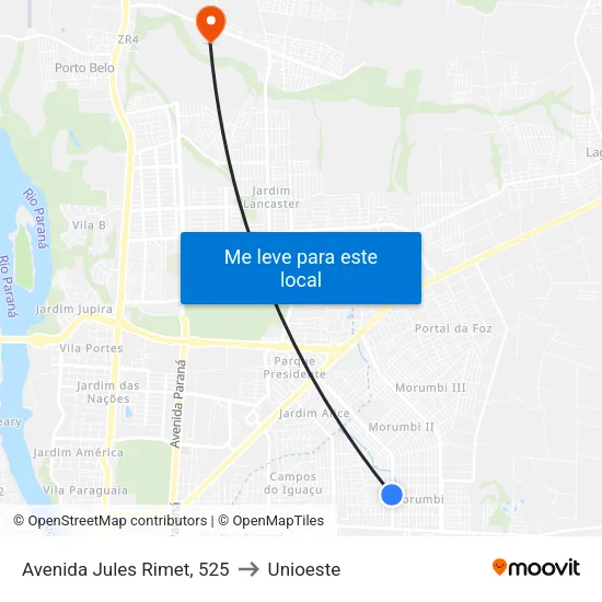 Avenida Jules Rimet, 525 to Unioeste map