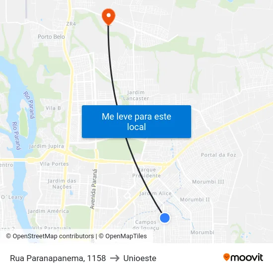 Rua Paranapanema, 1158 to Unioeste map