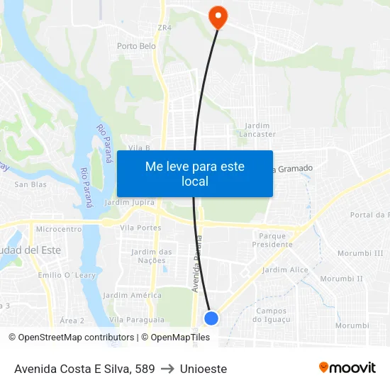 Avenida Costa E Silva, 589 to Unioeste map