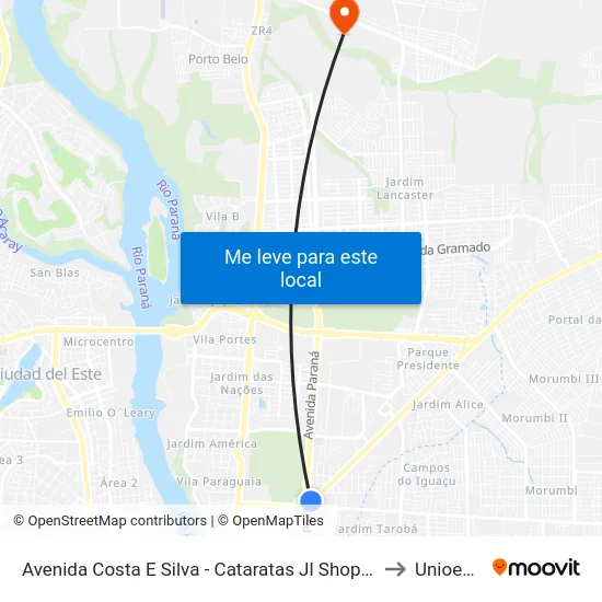Avenida Costa E Silva - Cataratas Jl Shopping to Unioeste map