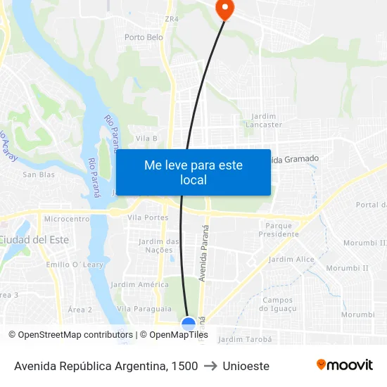 Avenida República Argentina, 1500 to Unioeste map
