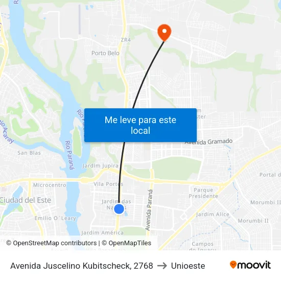 Avenida Juscelino Kubitscheck, 2768 to Unioeste map