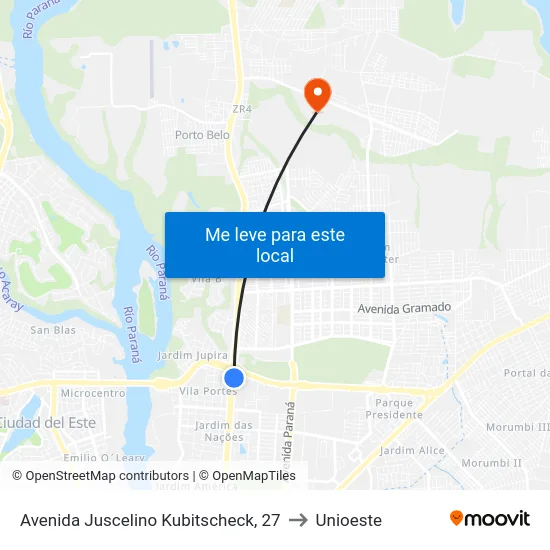 Avenida Juscelino Kubitscheck, 27 to Unioeste map