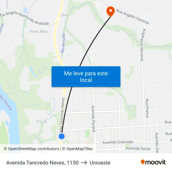 Avenida Tancredo Neves, 1150 to Unioeste map