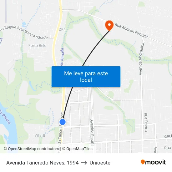 Avenida Tancredo Neves, 1994 to Unioeste map