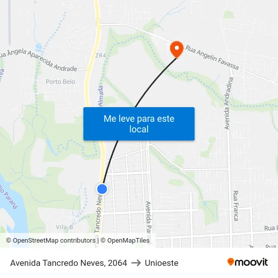 Avenida Tancredo Neves, 2064 to Unioeste map