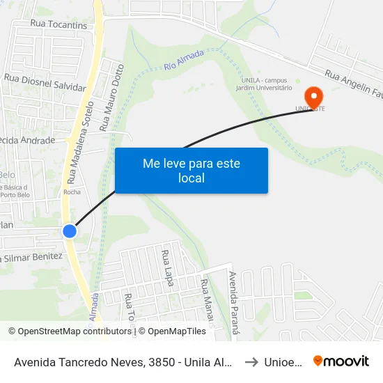 Avenida Tancredo Neves, 3850 - Unila Almada to Unioeste map