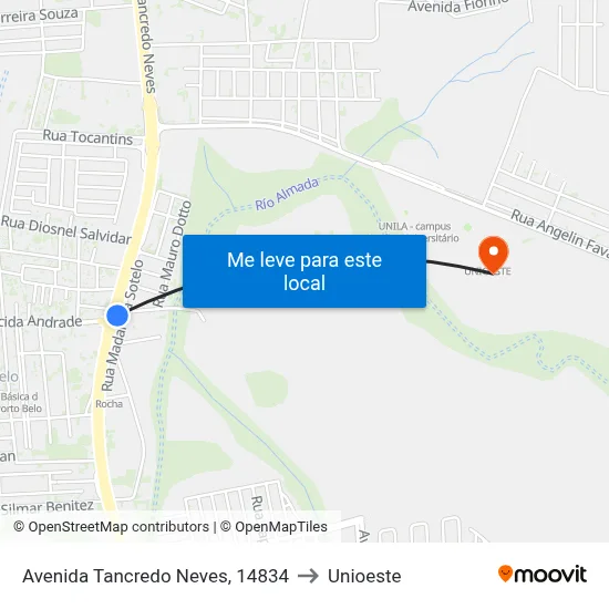 Avenida Tancredo Neves, 14834 to Unioeste map