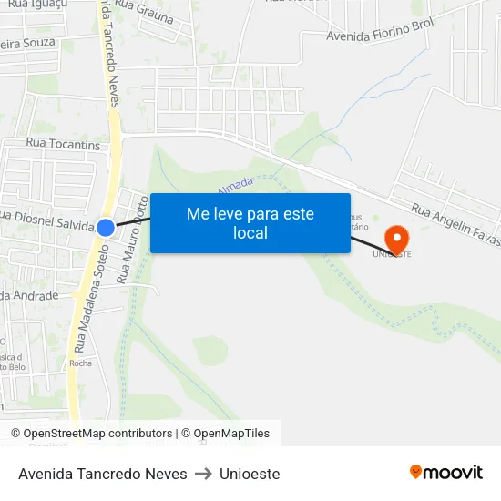 Avenida Tancredo Neves to Unioeste map