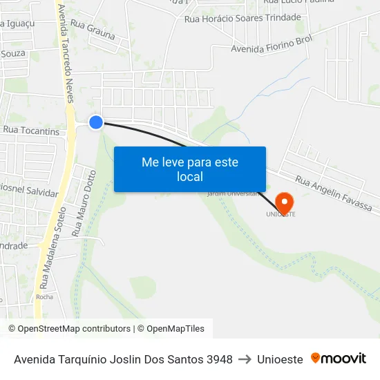 Avenida Tarquínio Joslin Dos Santos 3948 to Unioeste map