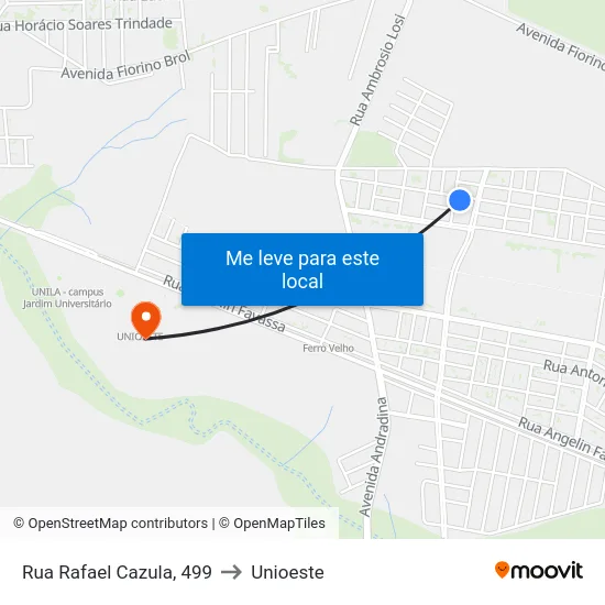 Rua Rafael Cazula, 499 to Unioeste map