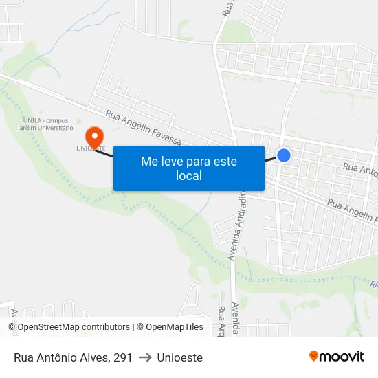 Rua Antônio Alves, 291 to Unioeste map