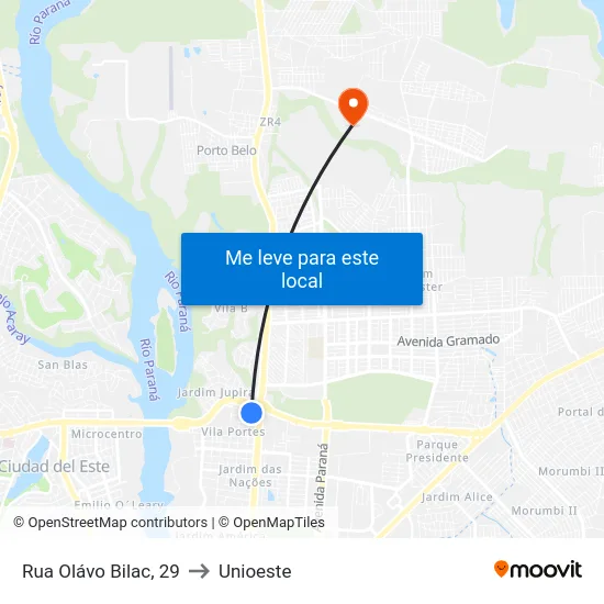 Rua Olávo Bilac, 29 to Unioeste map