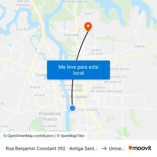 Rua Benjamin Constant 392 - Antiga Santa Casa to Unioeste map