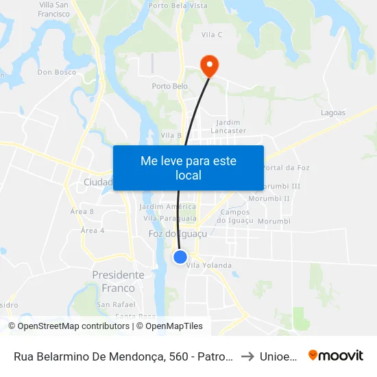 Rua Belarmino De Mendonça, 560 - Patronato to Unioeste map