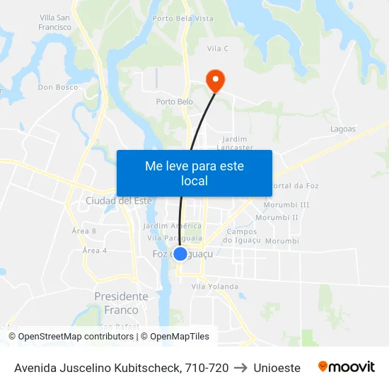 Avenida Juscelino Kubitscheck, 710-720 to Unioeste map