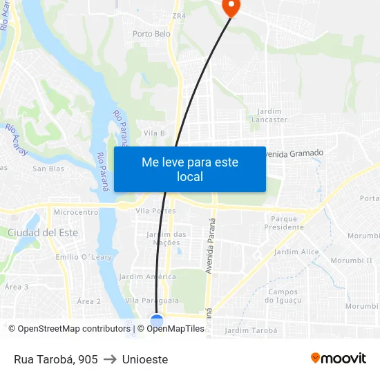 Rua Tarobá, 905 to Unioeste map