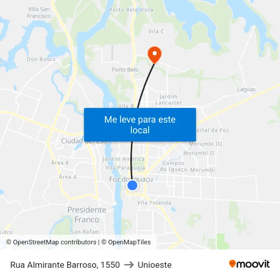 Rua Almirante Barroso, 1550 to Unioeste map