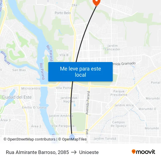 Rua Almirante Barroso, 2085 to Unioeste map