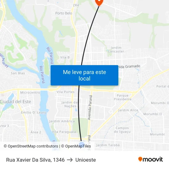 Rua Xavier Da Silva, 1346 to Unioeste map