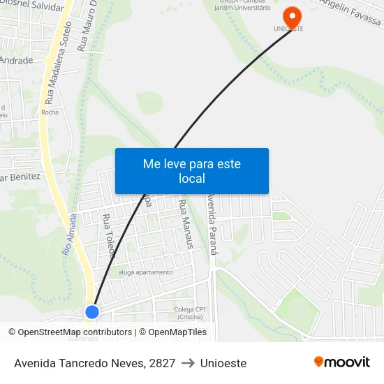 Avenida Tancredo Neves, 2827 to Unioeste map