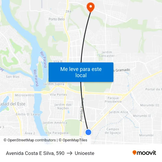 Avenida Costa E Silva, 590 to Unioeste map