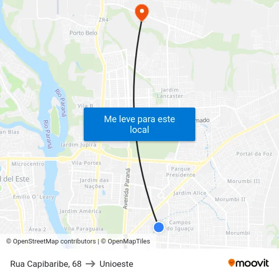 Rua Capibaribe, 68 to Unioeste map