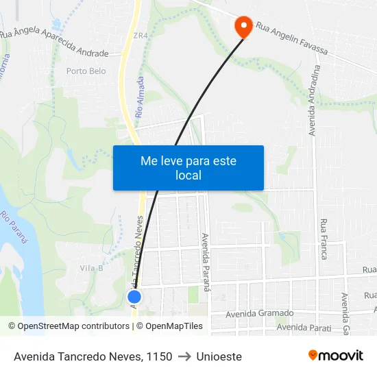 Avenida Tancredo Neves, 1150 to Unioeste map