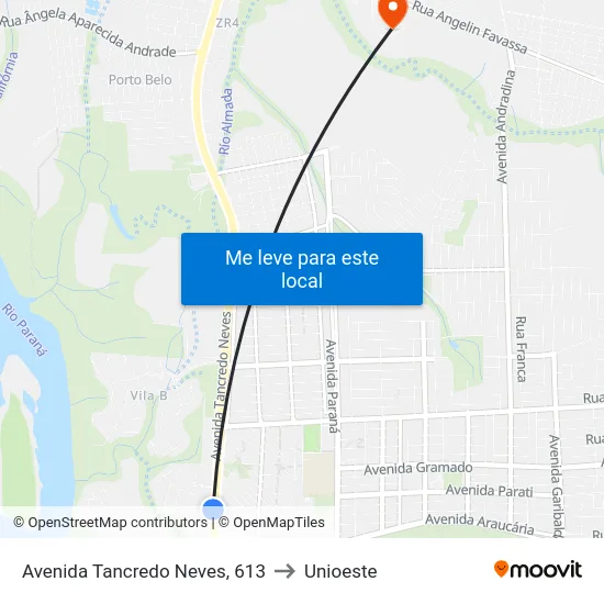 Avenida Tancredo Neves, 613 to Unioeste map